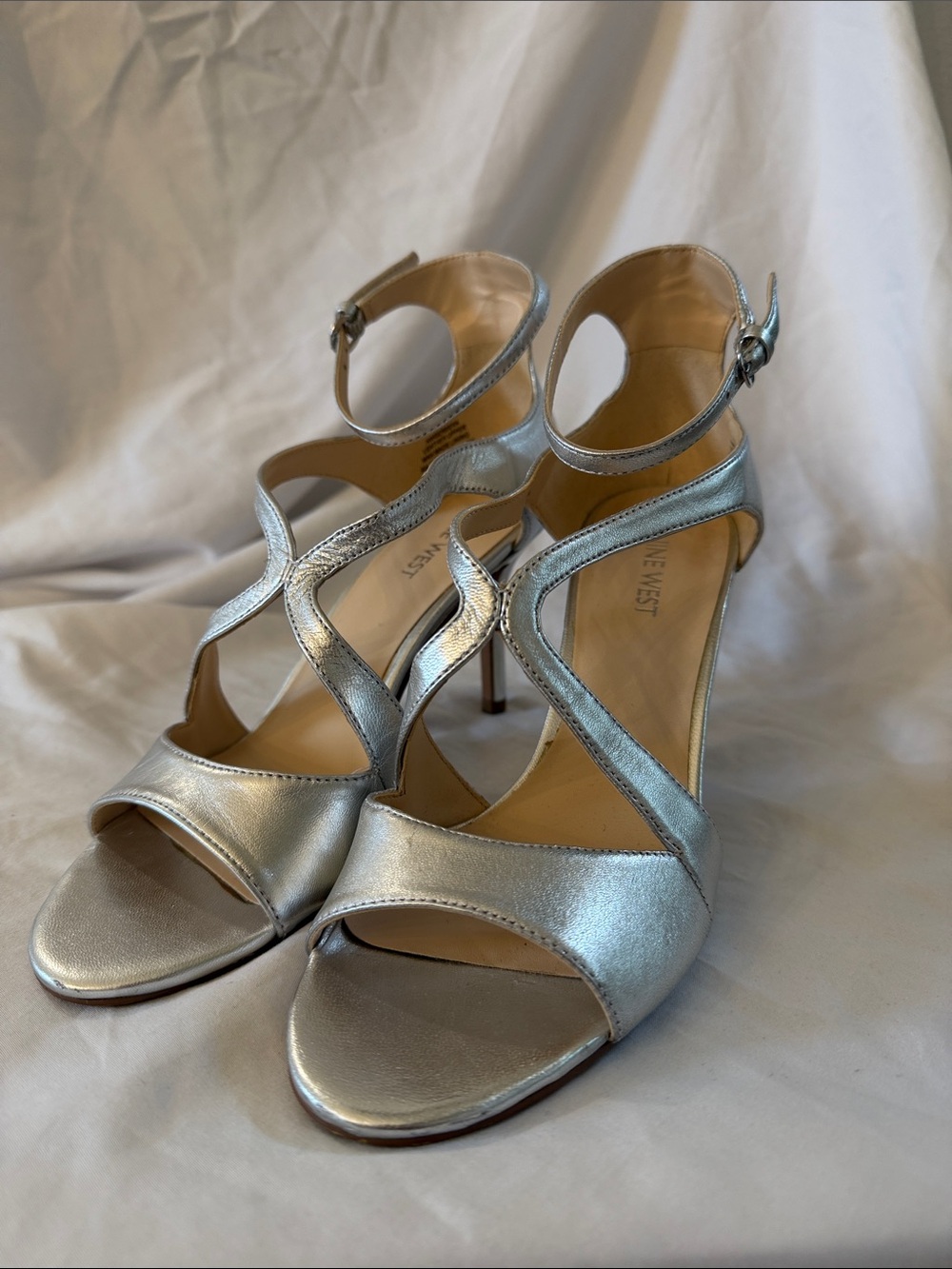 Nine West Silver Metallic Strappy Stiletto Sandals